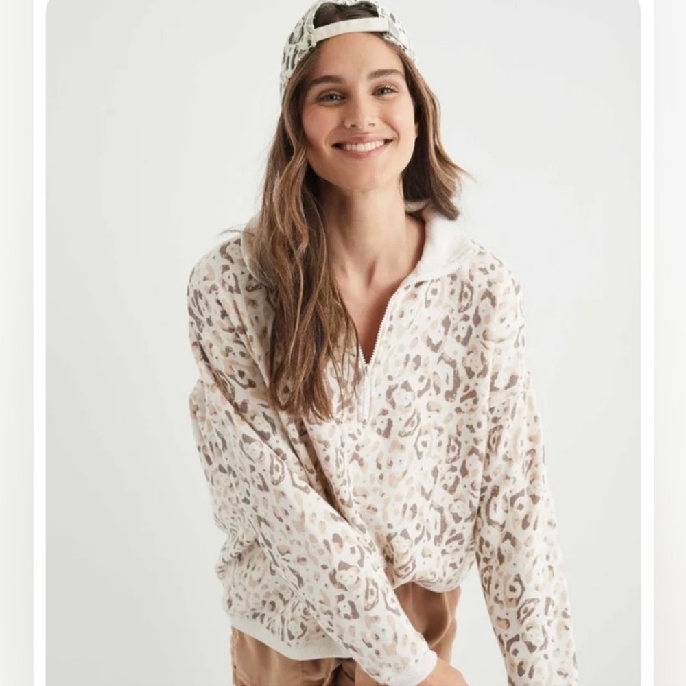 Aerie Leopard Print Oversized Quarter Zip Pullover